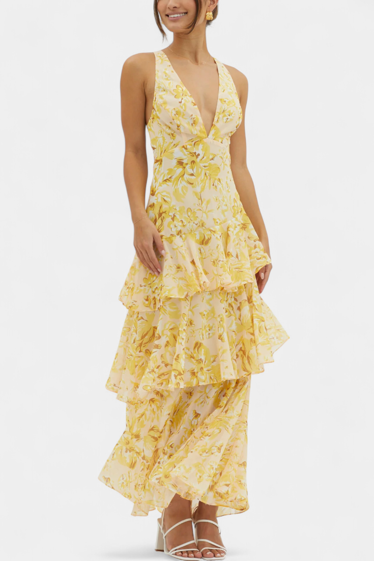 Kensie - Chiffon Dress With V-Neckline And Flowing Layers