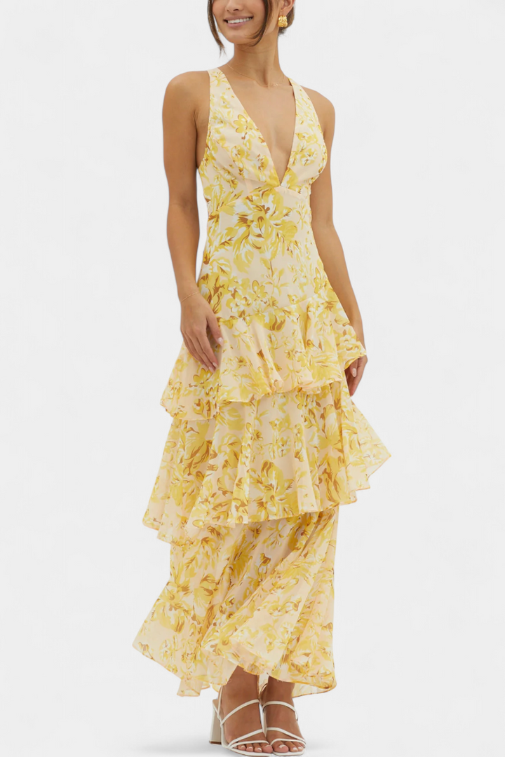 Kensie - Chiffon Dress With V-Neckline And Flowing Layers