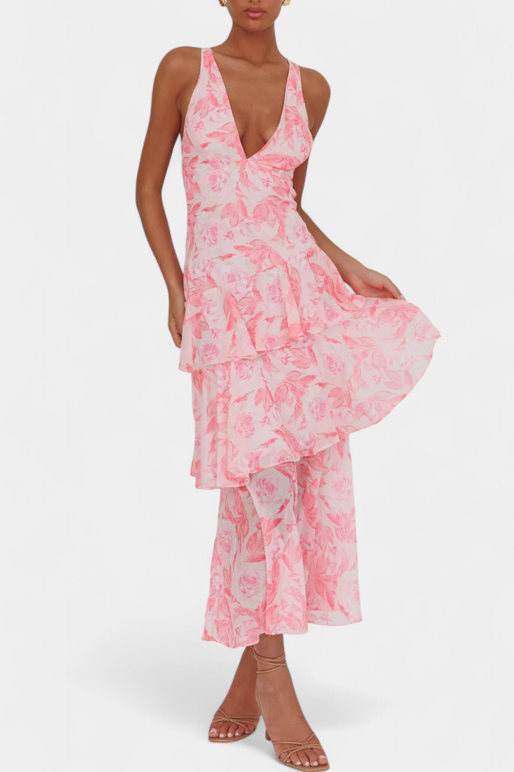 Kensie - Chiffon Dress With V-Neckline And Flowing Layers