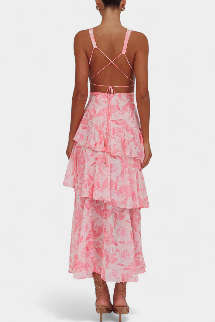 Kensie - Chiffon Dress With V-Neckline And Flowing Layers