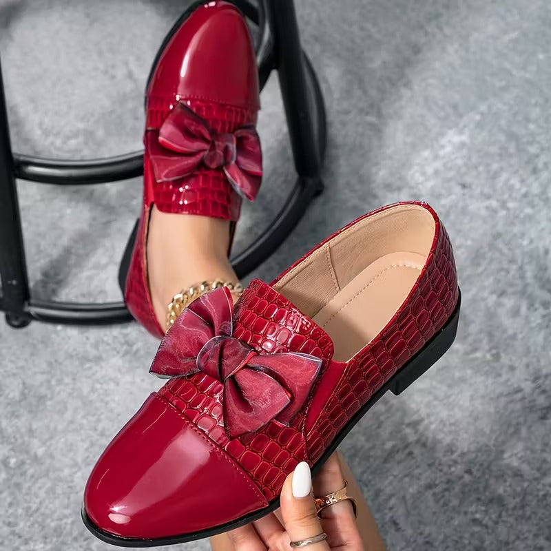 Nalira - Orthopedic Leather Loafers With Bow