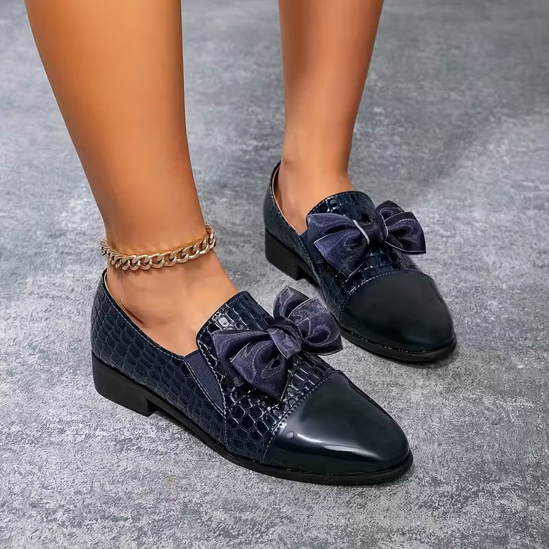 Nalira - Orthopedic Leather Loafers With Bow