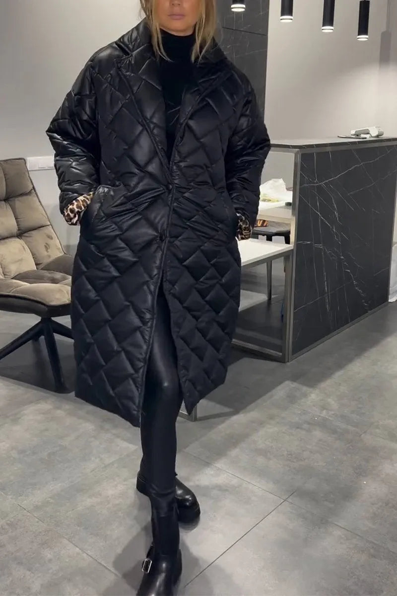 Devine - Elegant Quilted Coat With Leopard Lining