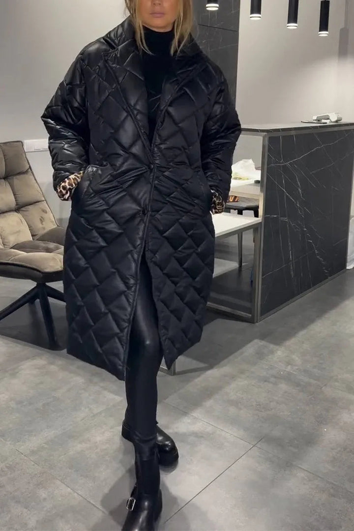 Devine - Elegant Quilted Coat With Leopard Lining