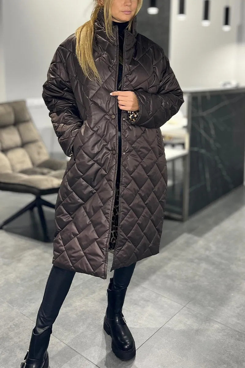 Devine - Elegant Quilted Coat With Leopard Lining