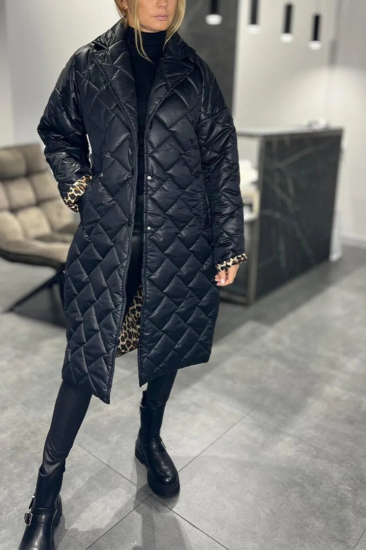 Devine - Elegant Quilted Coat With Leopard Lining