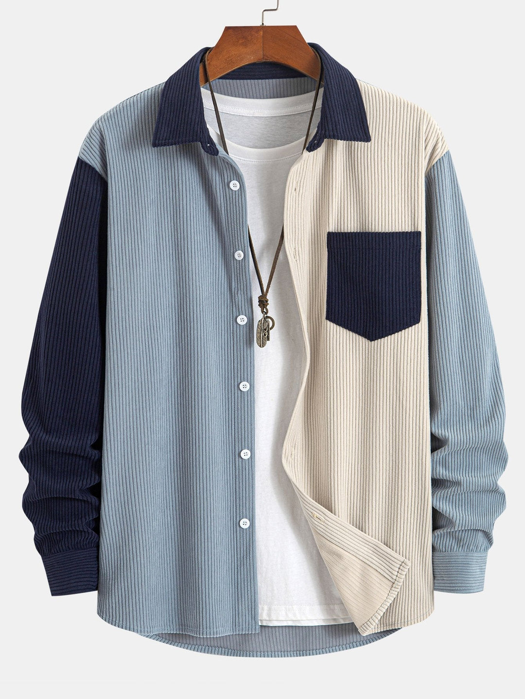 Dariel - Corduroy Patchwork Shirt And Pants Set