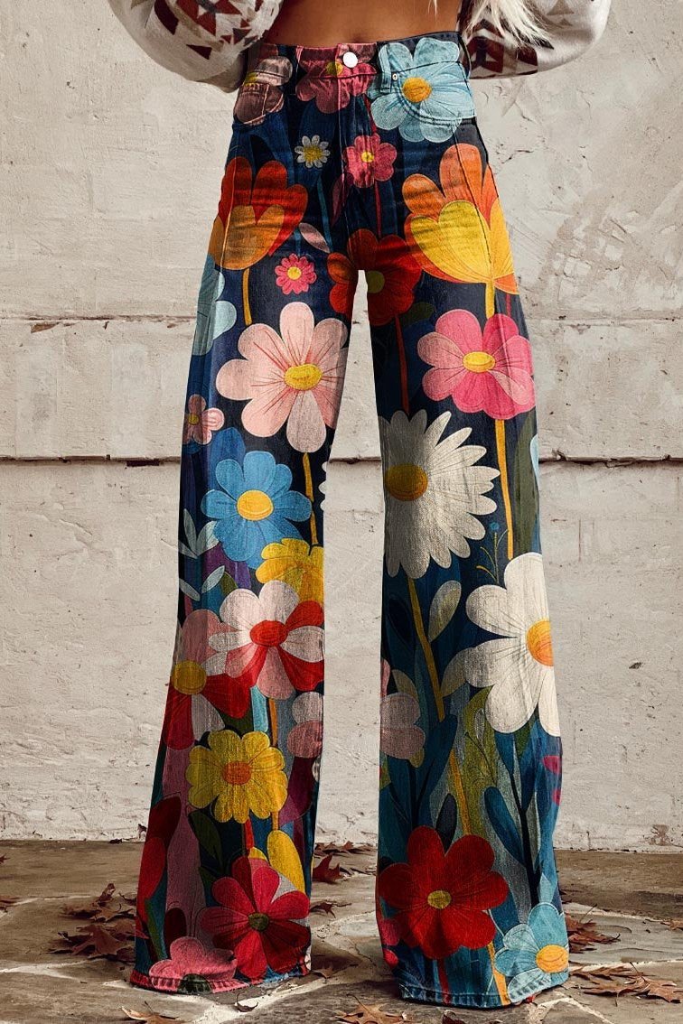 Mailin - Wide Leg Flare Print Pants