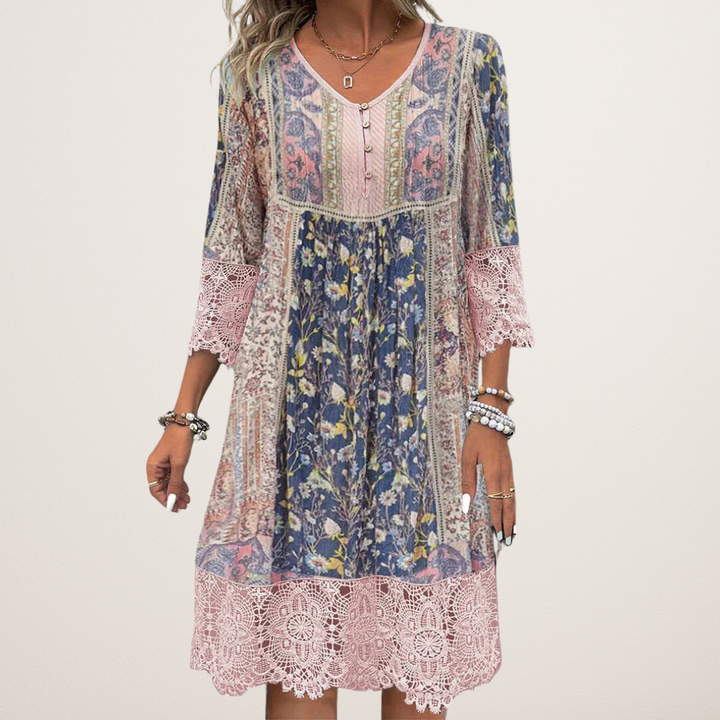 Tegan - Luxury Floral Print Dress With Lace