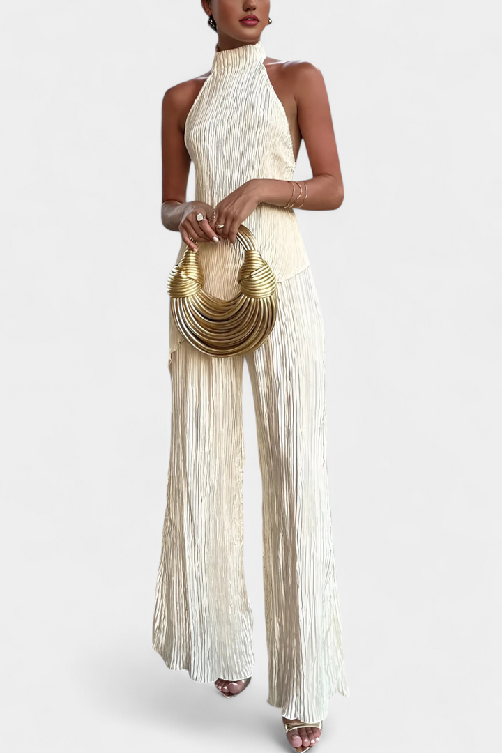 Lucindra - Asymmetrical Pleated Top And Pants