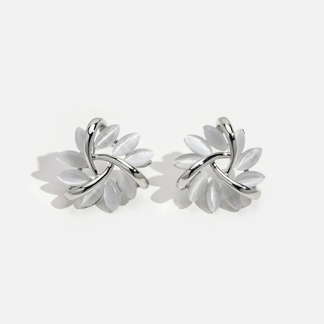 Verica - Round Opal Flower Earrings