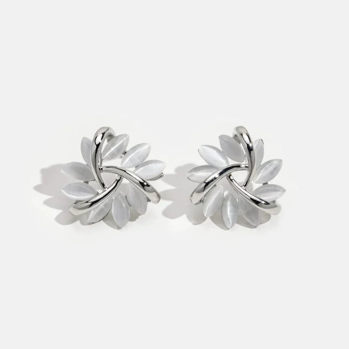 Verica - Round Opal Flower Earrings