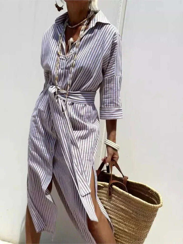 Reenata - Striped Dress With Collar