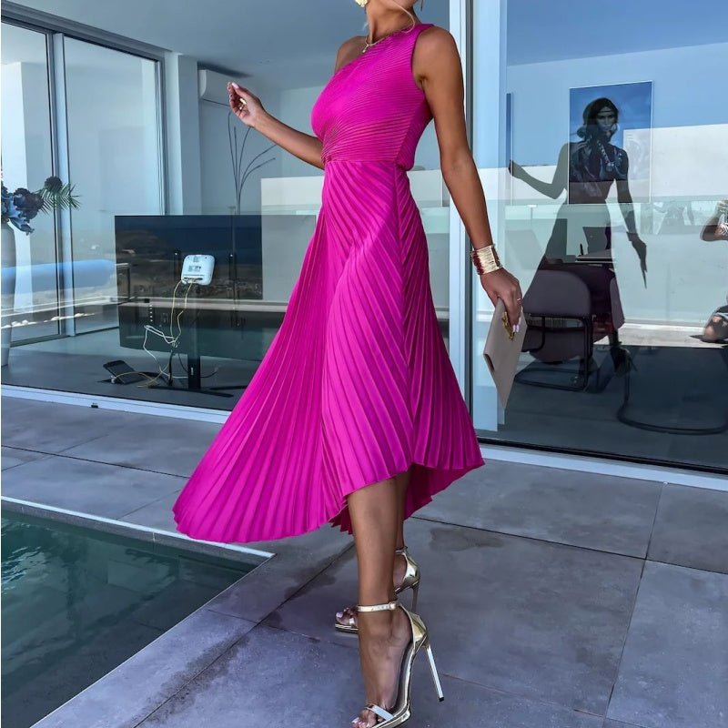 Breena - Stlyish One-Shoulder Pleated Maxi Dress