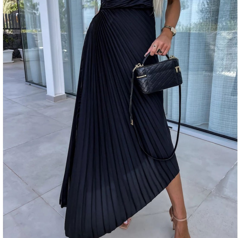 Breena - Stlyish One-Shoulder Pleated Maxi Dress