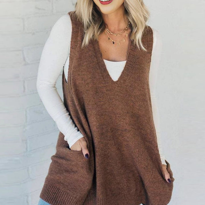 Ovidia - Knitted Loose Vest With Pockets