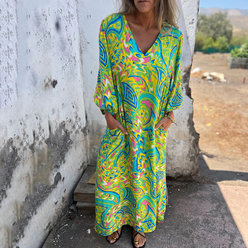 Lowri - Stylish V-neck Maxi Dress With Pockets