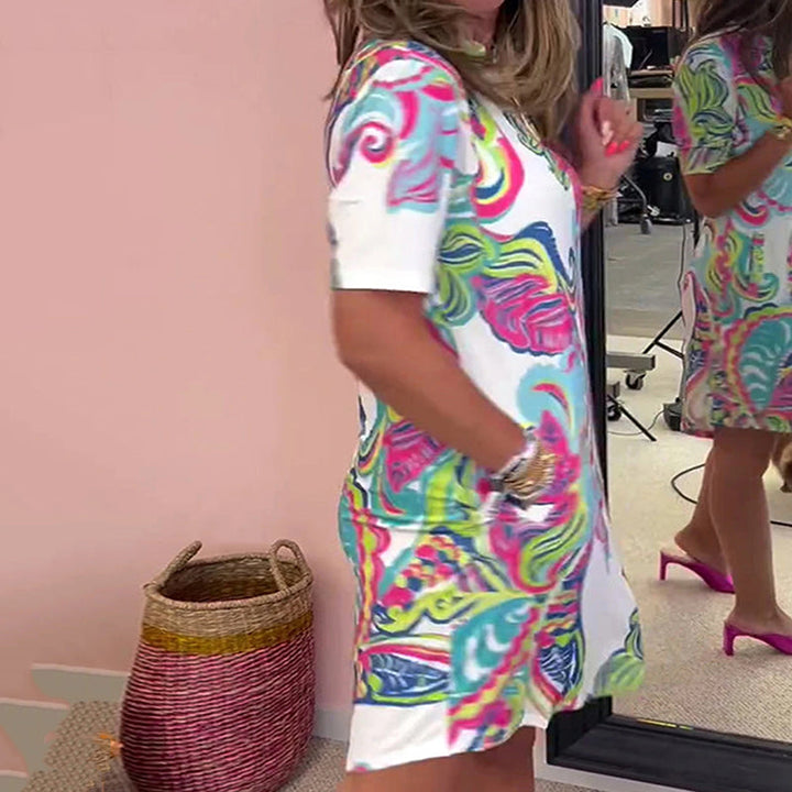 Heloise - Colorful Printed V-Neck Dress