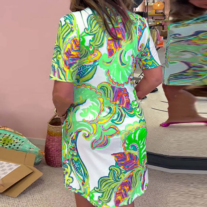 Heloise - Colorful Printed V-Neck Dress