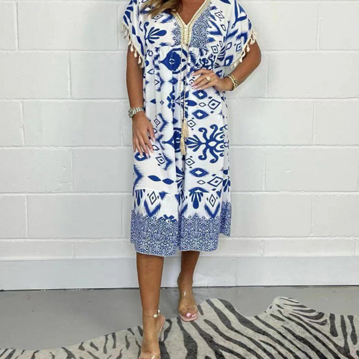 Alyex - Casual Printed Dress With V Neck