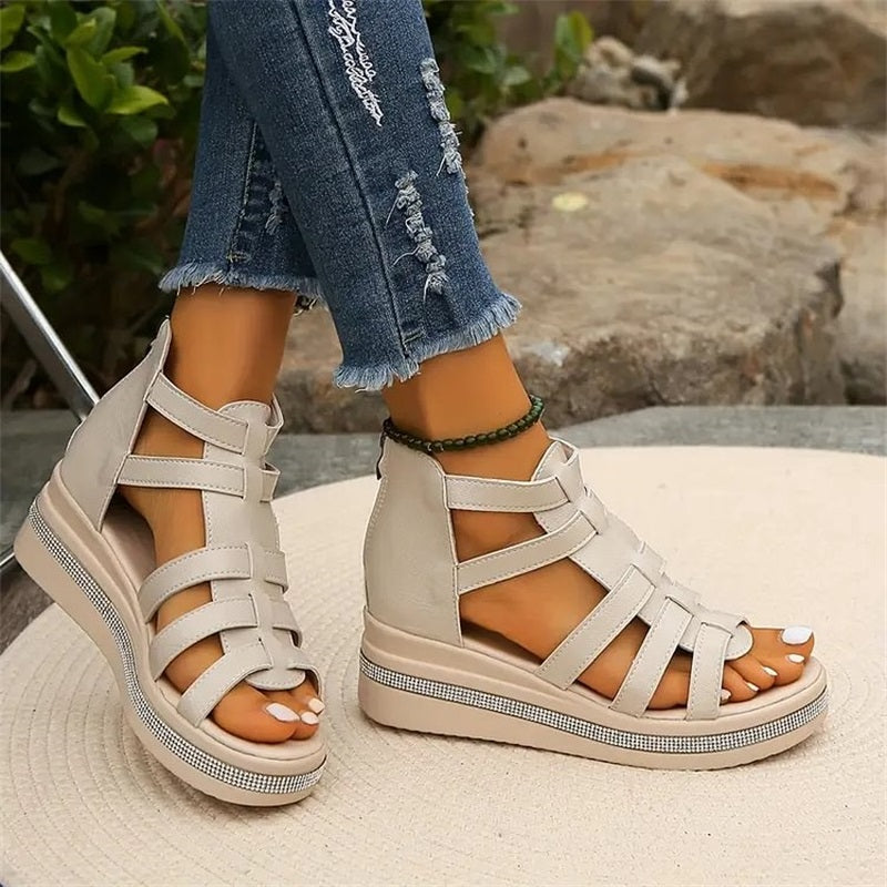 Queena - Rhinestone Wedge Sandals