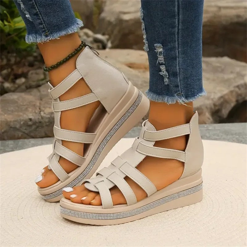 Queena - Rhinestone Wedge Sandals