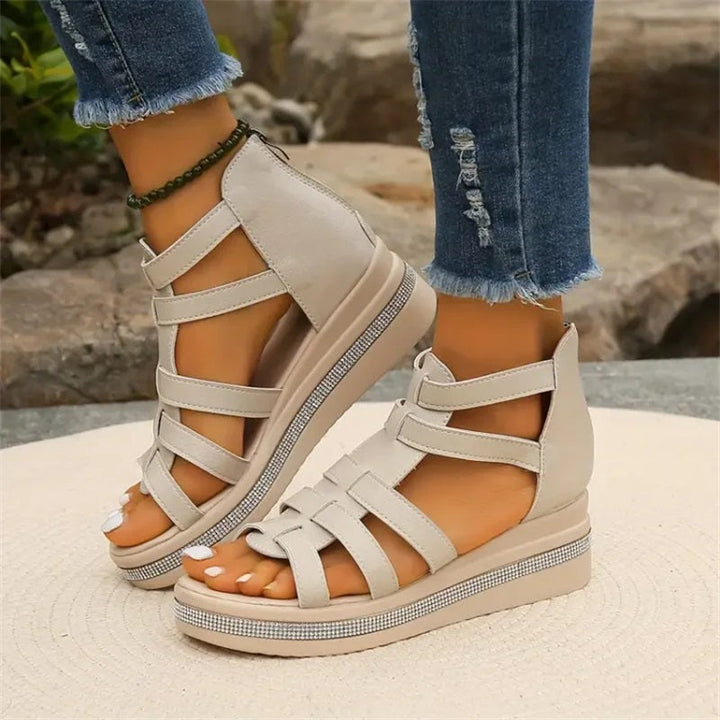 Queena - Rhinestone Wedge Sandals