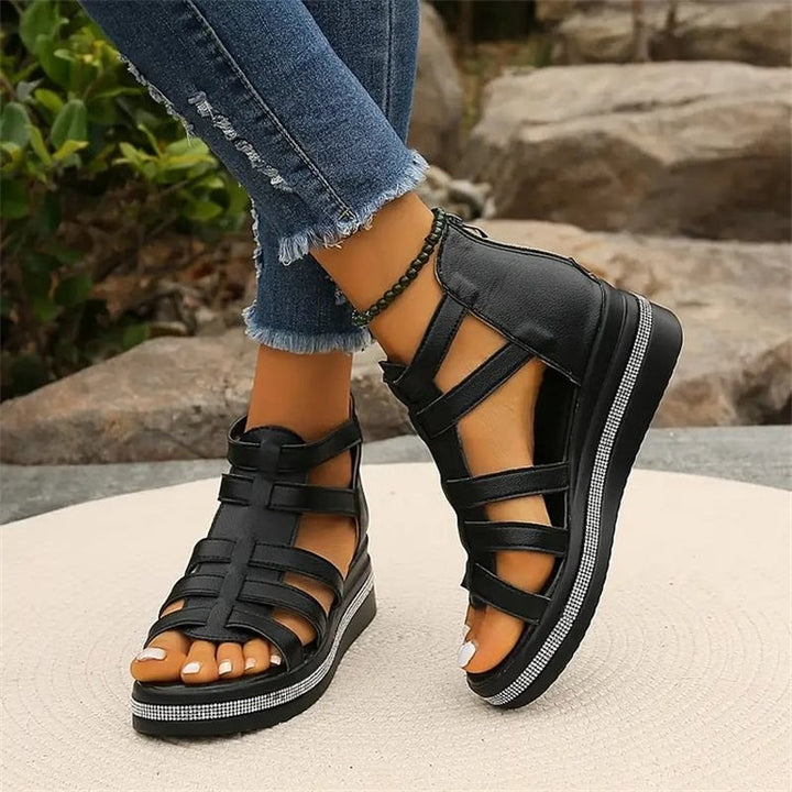 Queena - Rhinestone Wedge Sandals