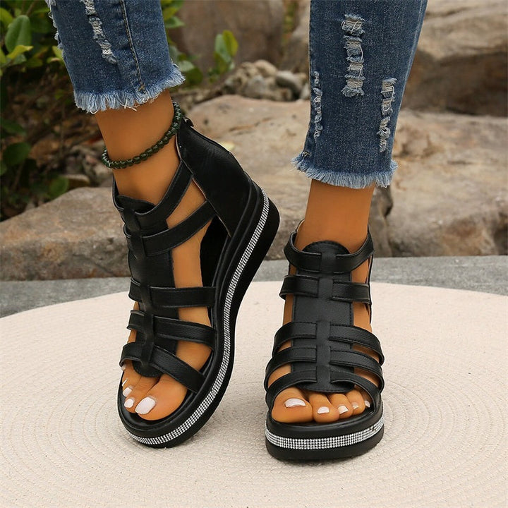 Queena - Rhinestone Wedge Sandals