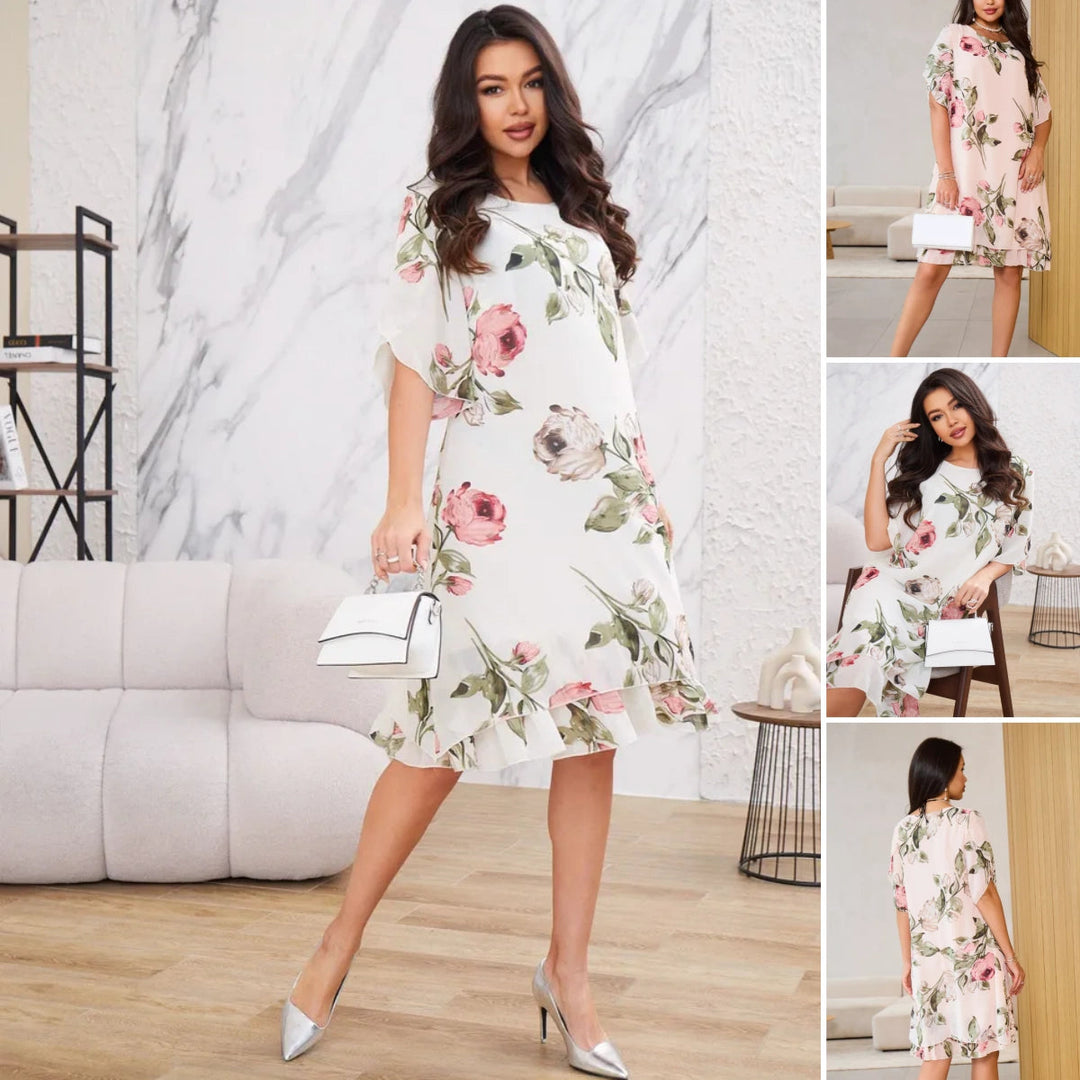 Merita - Fashionable Chiffon Dress With Petals