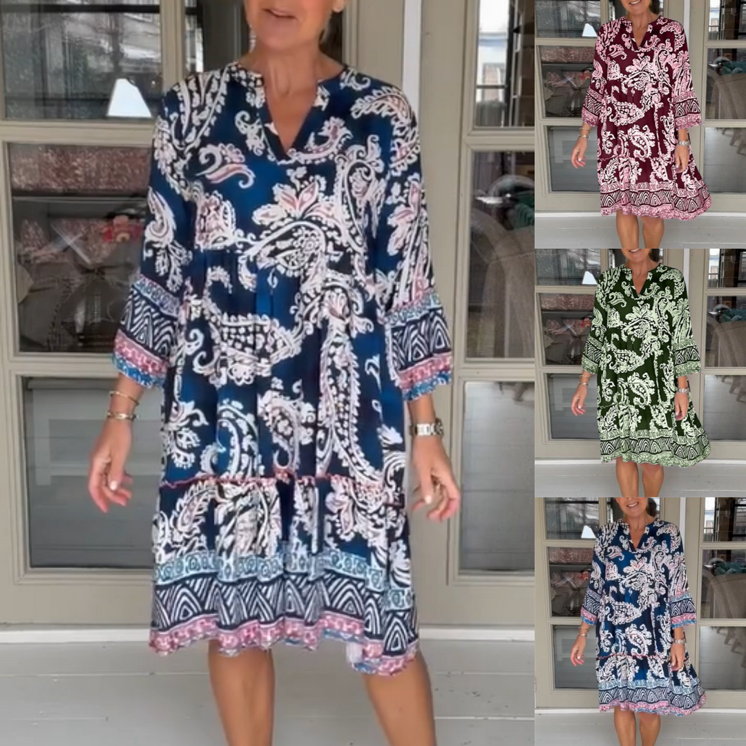 Viloura - V-Neck Floral Print Dress
