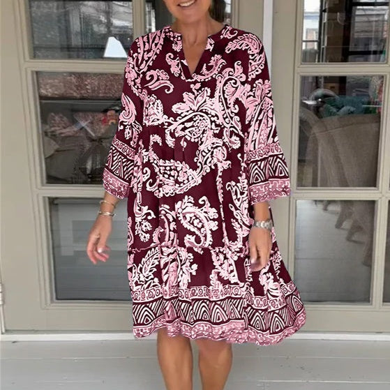 Viloura - V-Neck Floral Print Dress