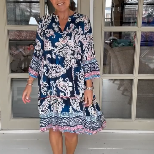 Viloura - V-Neck Floral Print Dress