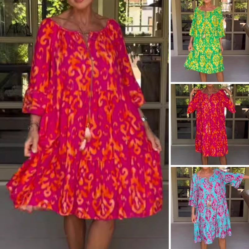 Toula - Elegant Loose Fit Midi Dress