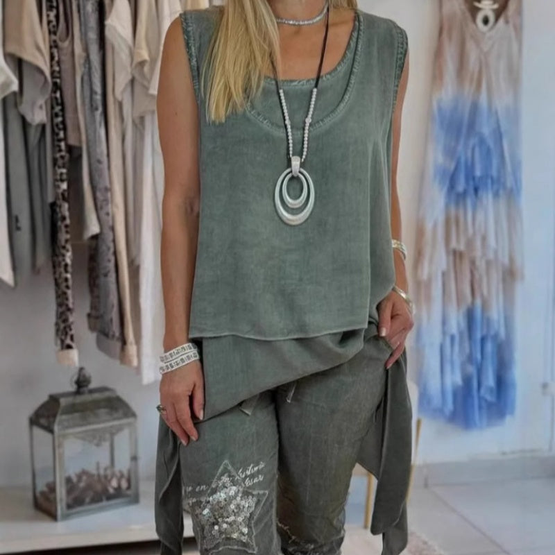 Sousana - Sleeveless Top and Printed Pant