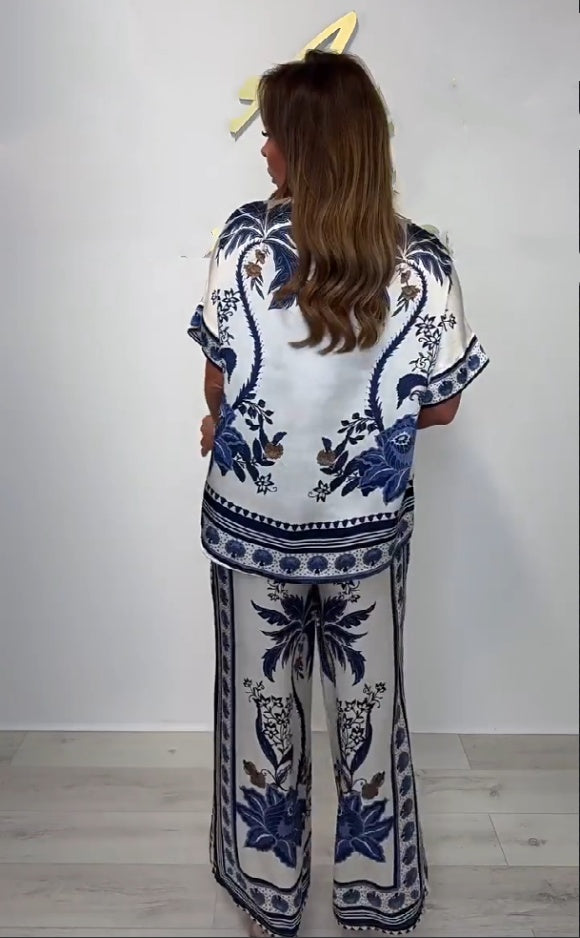 Kanella - Casual V Neck Top With Wide Pant