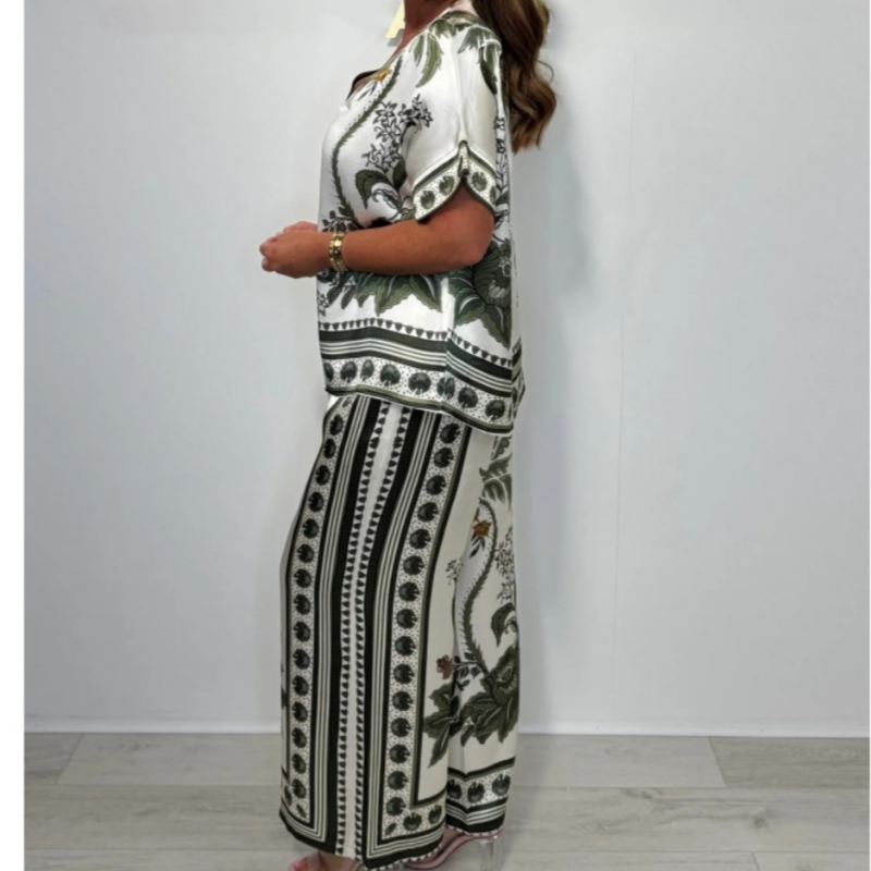 Kanella - Casual V Neck Top With Wide Pant