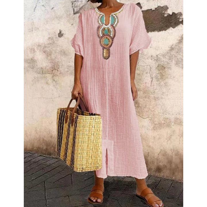 Lioba - Casual Linen Embroidered Split Dress