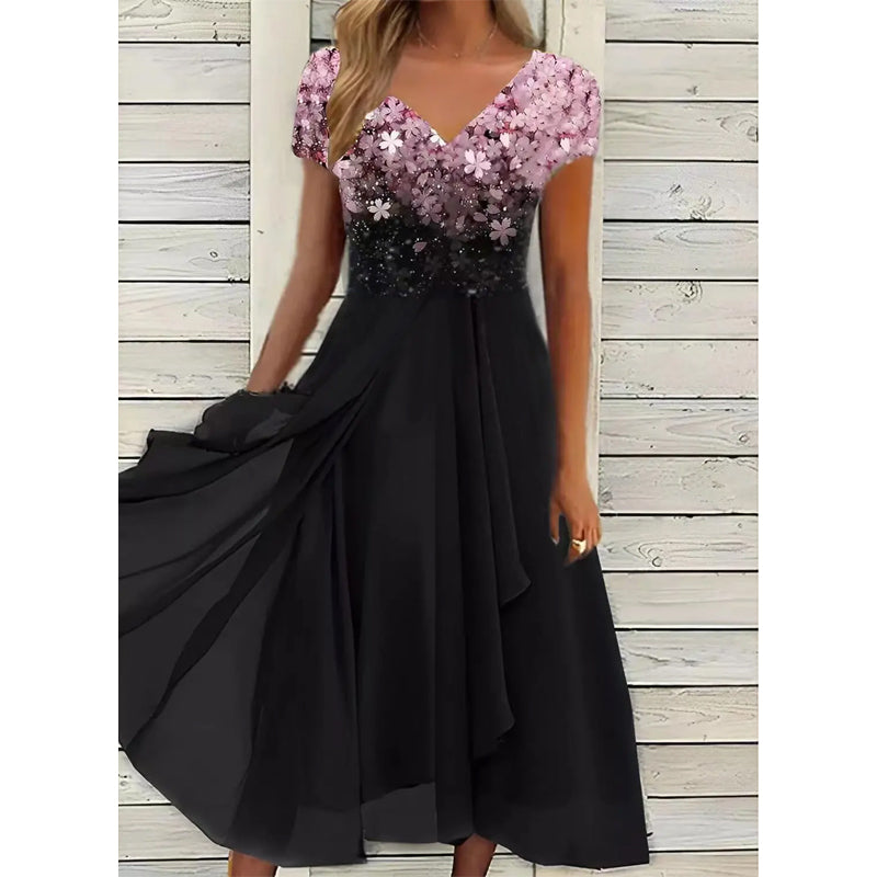 Doina - Stylish V Neck Printed Dress