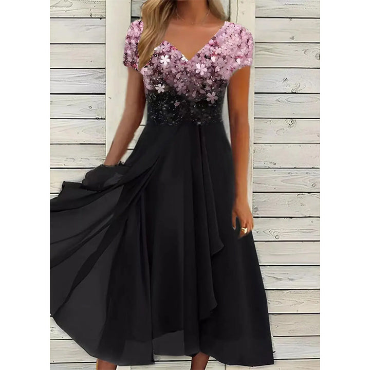 Doina - Stylish V Neck Printed Dress