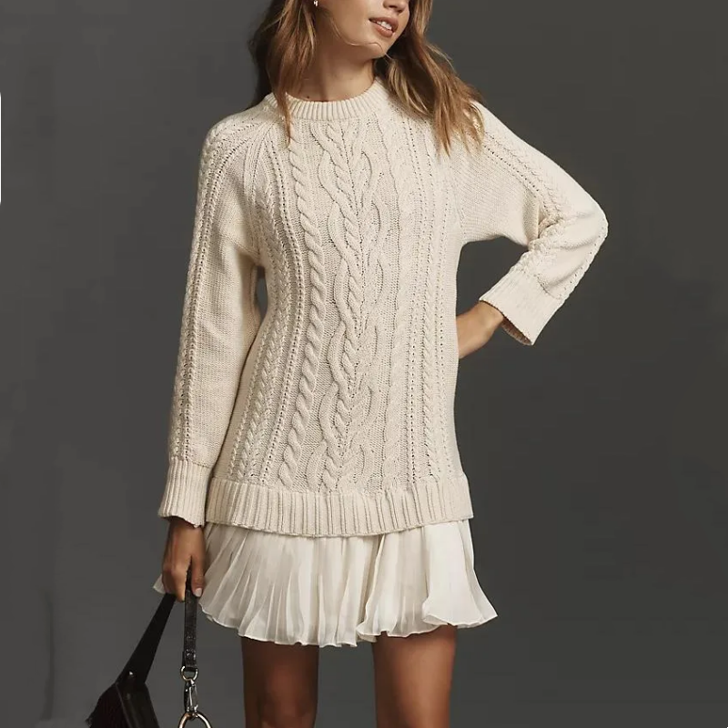 Kalena - Cable Knit Mini Sweater Dress