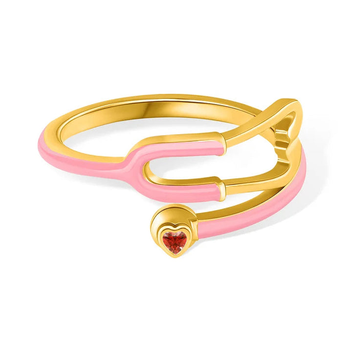Caitleen - Stethoscope Ring With Heart Birthstone