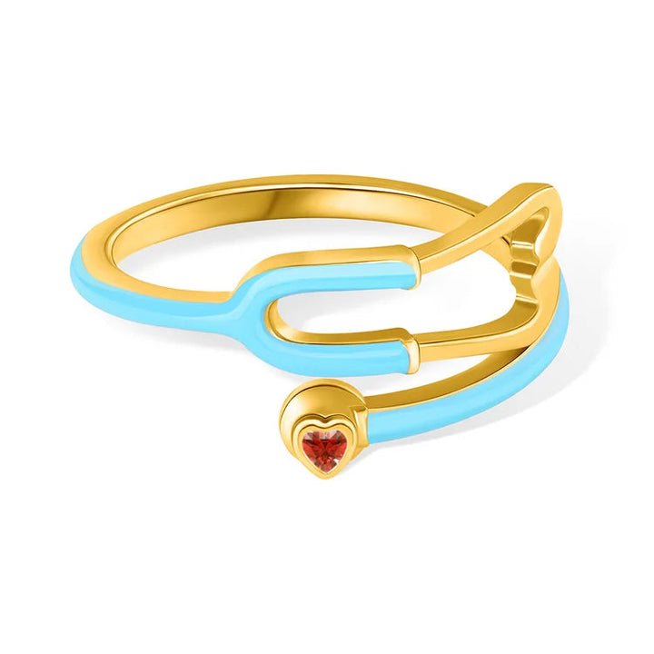 Caitleen - Stethoscope Ring With Heart Birthstone